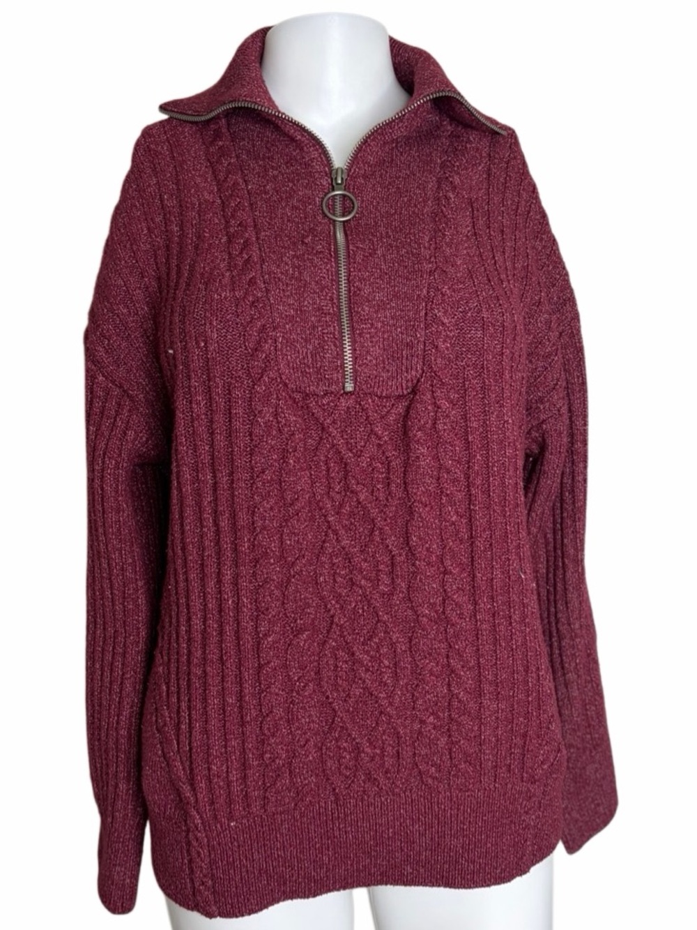 Design History Cable-Knit Half-Zip Sweater Burgundy Size Large